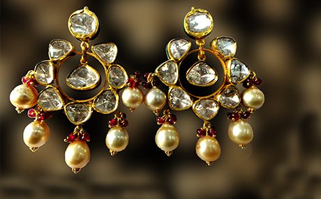 Pearl, diamond, poli ruby fine gold chaand baali